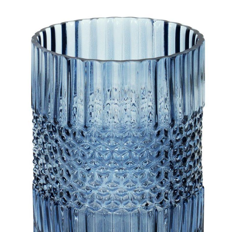 Melrose Blue Ribbed Glass Vase or Candle Holder 8"H