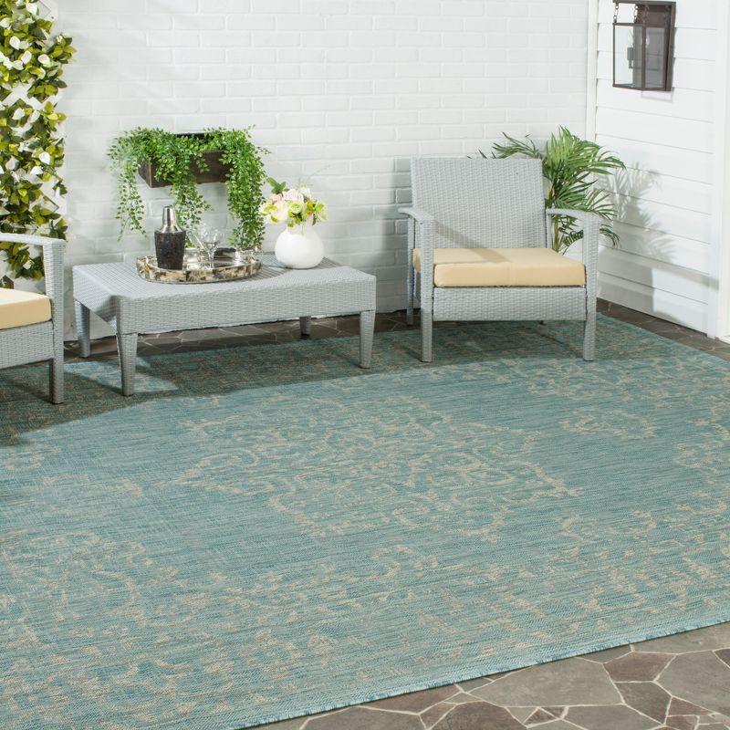 Courtyard CY8481 Power Loomed Indoor/Outdoor Area Rug - Aqua/Grey - 6'7"x6'7" - Safavieh.