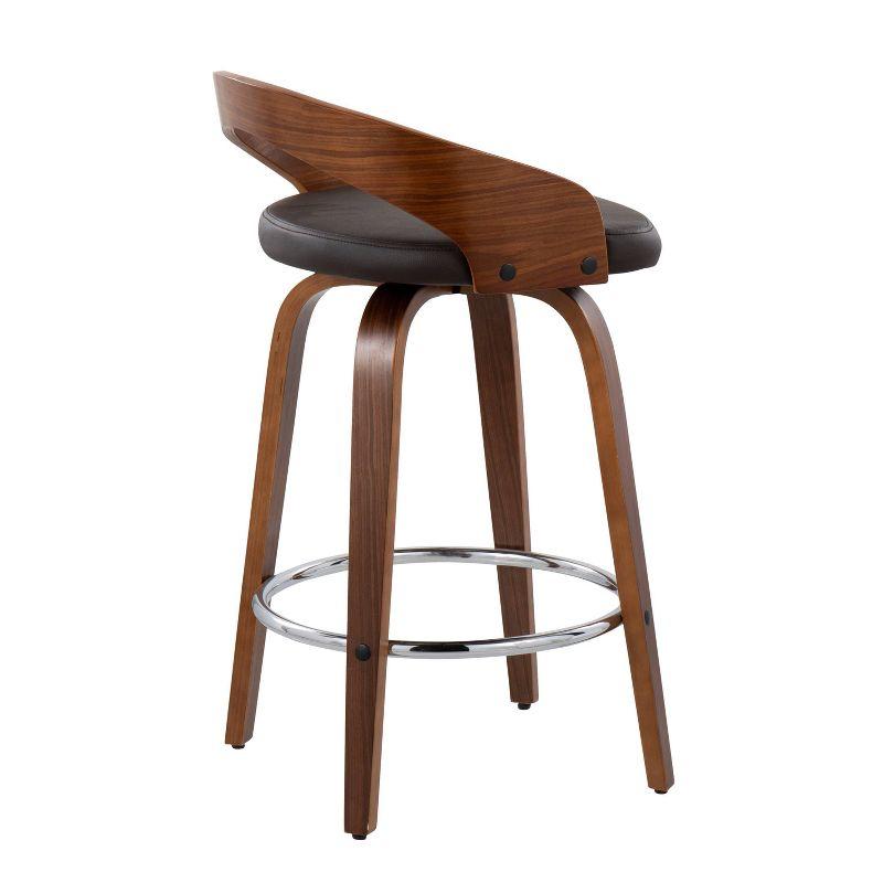 Mid-Century Modern Swivel Leather Counter Stool in Dark Brown