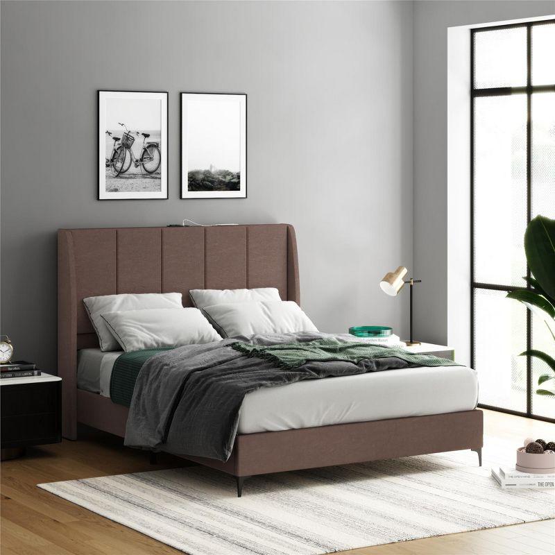 DHP Lamora Upholstered Wingback Bed with USB, Queen, Taupe Linen