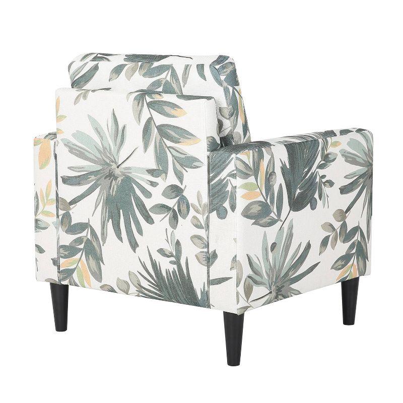 Cream and Green Floral Plush Wood Accent Chair