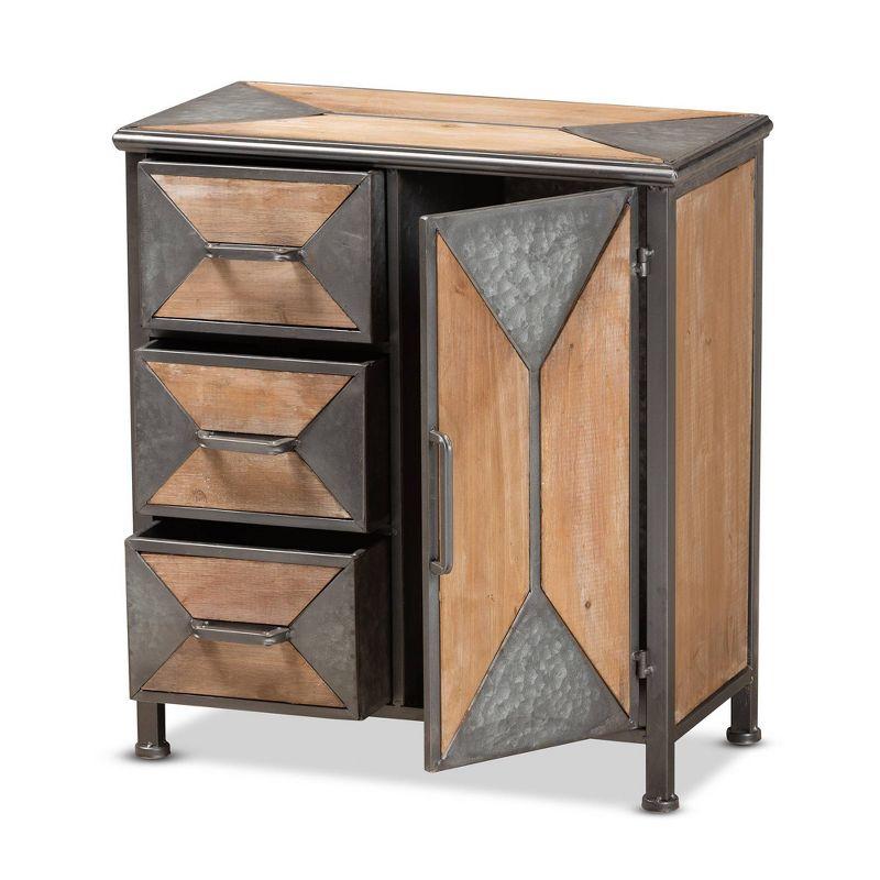 Livi Homes Vortex 3-Drawer Accent Storage Cabinet in Rustic Industrial Antique Grey Finished Metal and Whitewashed Oak Brown Finished Wood
