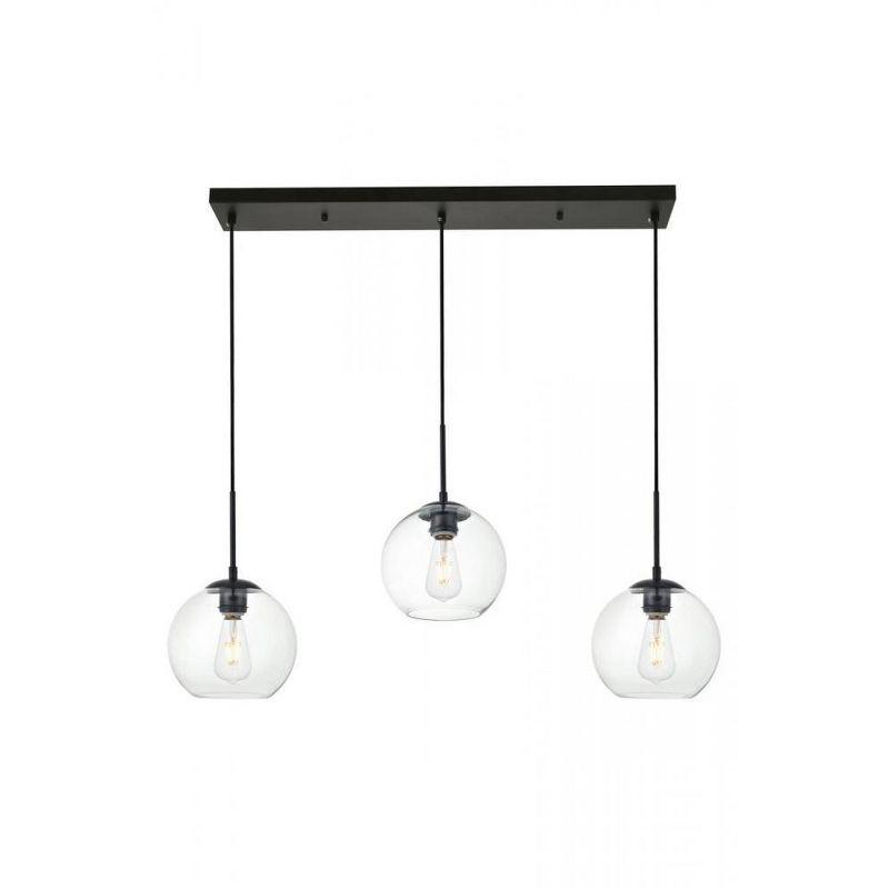 Elegant Lighting Baxter 3 Lights Black Pendant With Clear Glass