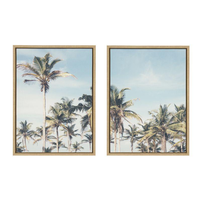 Coastal Coconut Palm Tree Beach Framed Canvas Set, 18x24