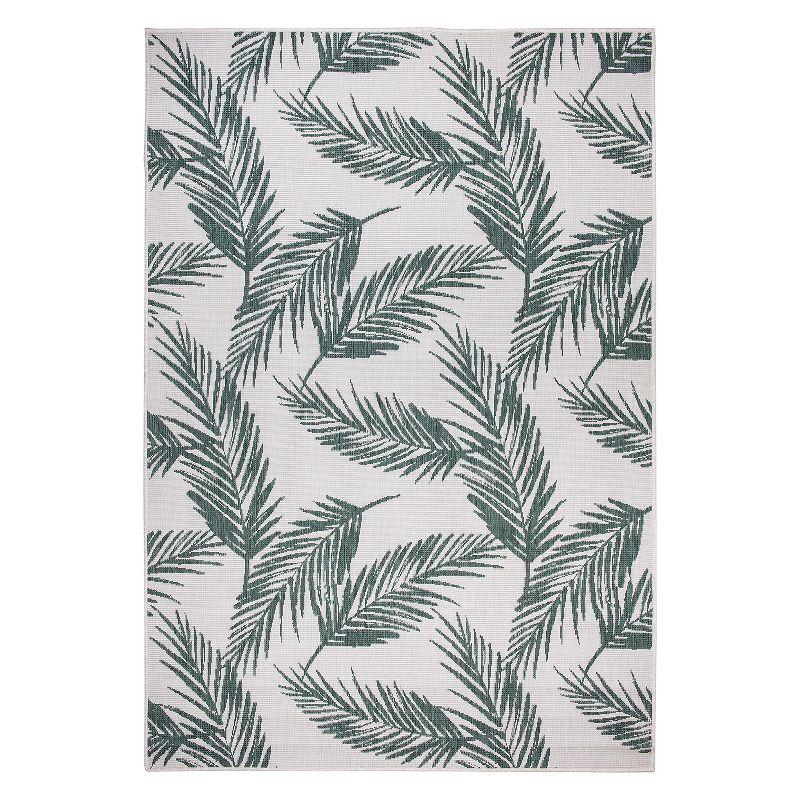 Green and White Tropical Palm Frond Reversible Indoor/Outdoor Area Rug 5'x7'