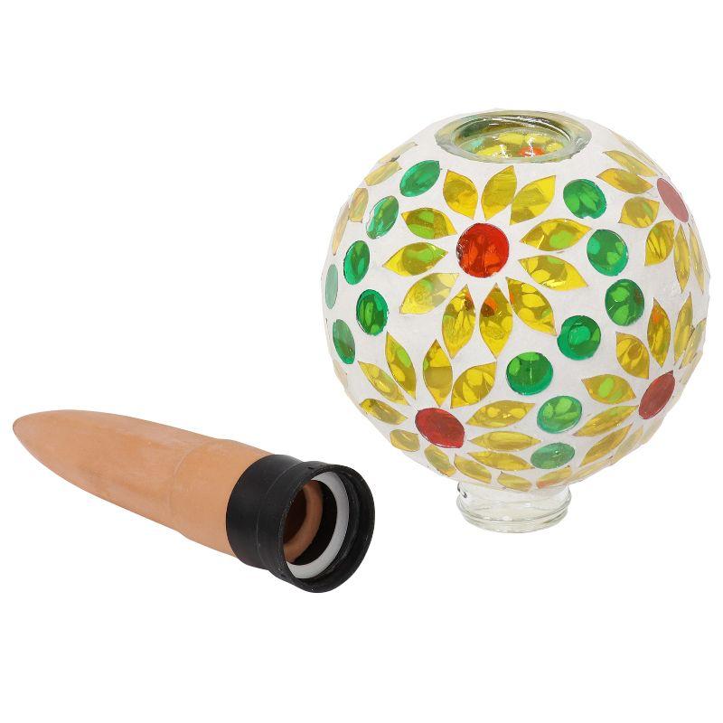 Sunnydaze Outdoor Mosaic Glass Watering Globe with Clay Spike for Planters - 9.5" - Bright Blooms