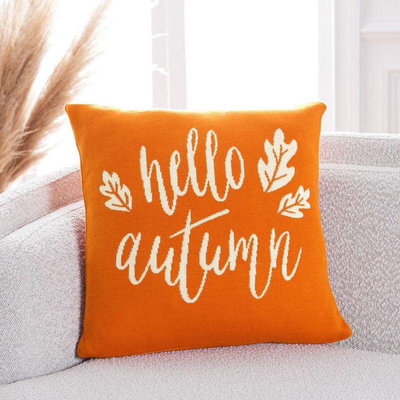 Hello Autumn Orange Cotton Square Pillow