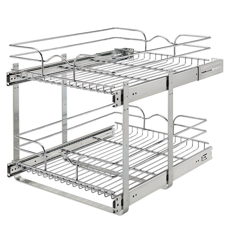 Rev-A-Shelf 5WB2 2-Tier Wire Basket Pull Out Shelf Storage for Kitchen Base Cabinet Organization, Chrome