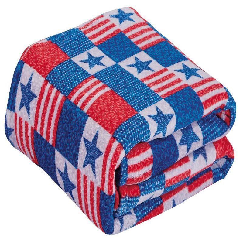 Patriotic Red and Blue Knitted Fleece Throw Blanket