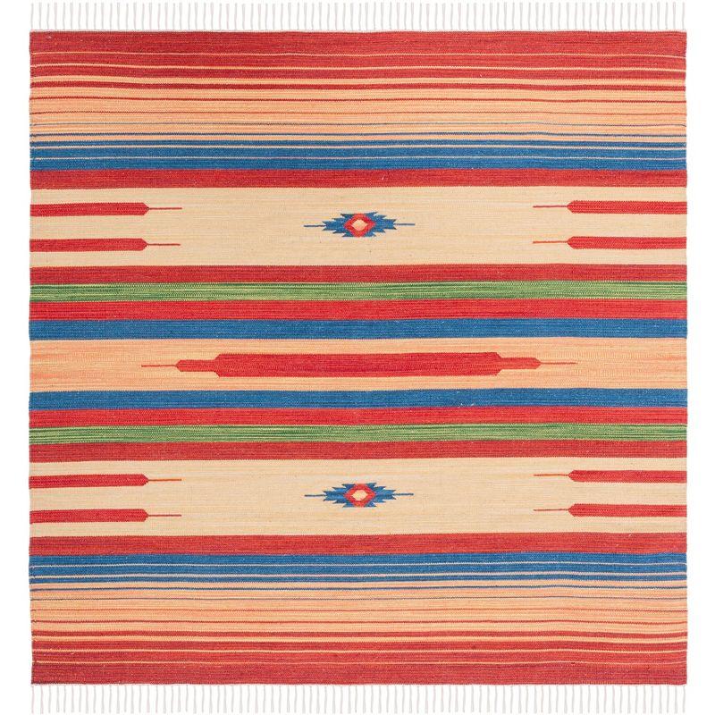 Coastal Charm Handwoven Cotton 6' Square Red Area Rug