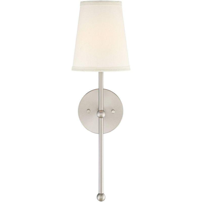 Possini Euro Design Elena Modern Wall Light Sconces Set of 2 Brushed Nickel Hardwire 6" Fixture Cream Linen Shade for Bedroom Reading Living Room Home