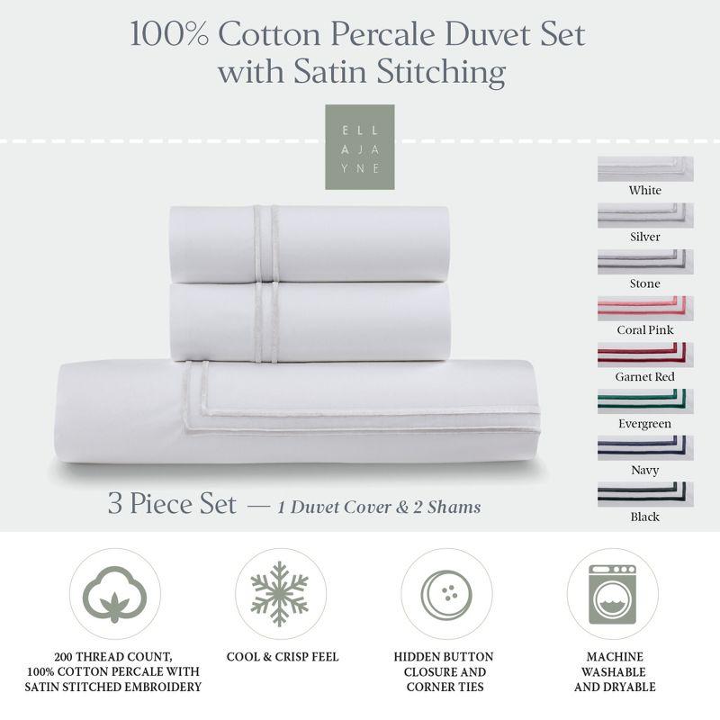 Ella Jayne 100% Cotton Percale 3 Piece Duvet Set with Satin Stitching