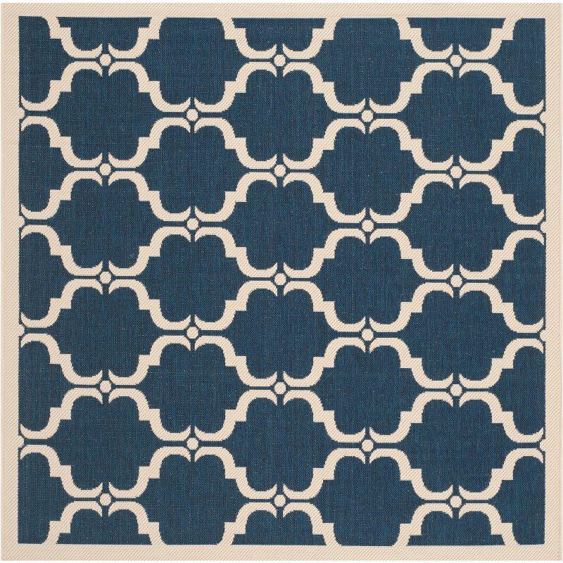 Courtyard CY6009 Power Loomed Indoor and Outdoor Area Rug - Navy/Beige - 5'3"x5'3" - Safavieh
