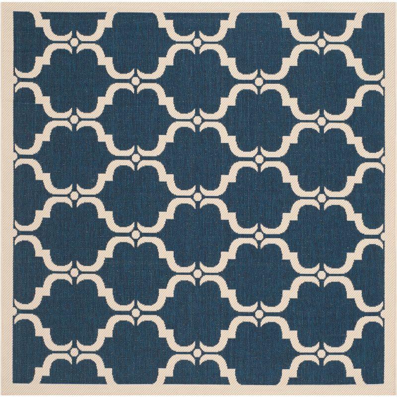 Courtyard CY6009 Power Loomed Indoor and Outdoor Area Rug - Navy/Beige - 5'3"x5'3" - Safavieh