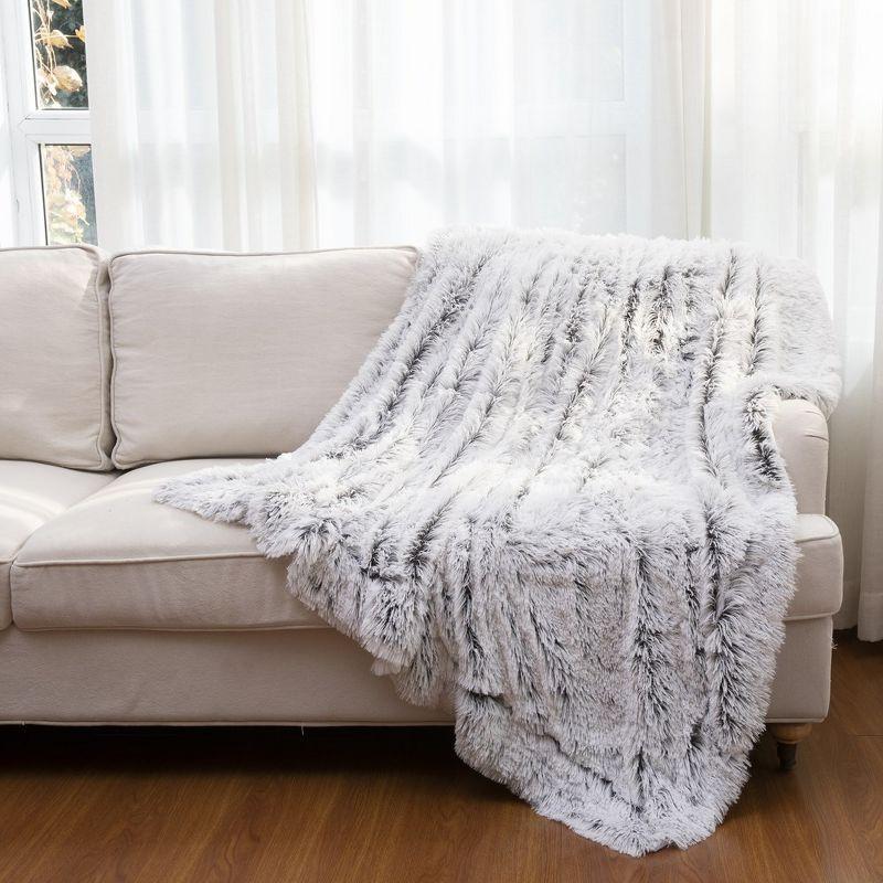 Cheer Collection Long Shaggy Hair Throw Blanket - Gray Ombre (60" x 70")