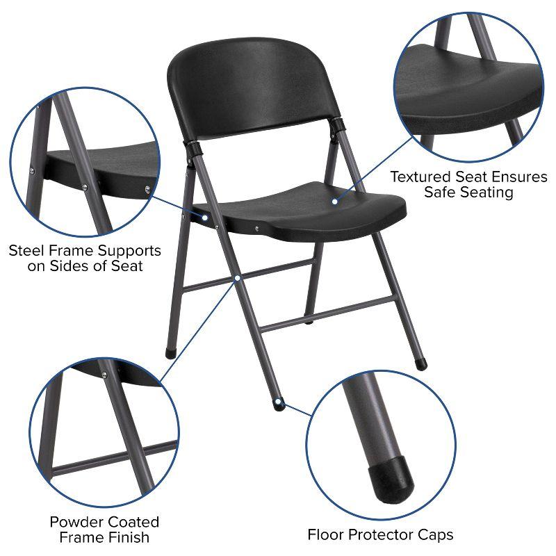 Flash Furniture 2 Pack HERCULES Series 330 lb. Capacity Black Plastic Folding Chair with Charcoal Frame