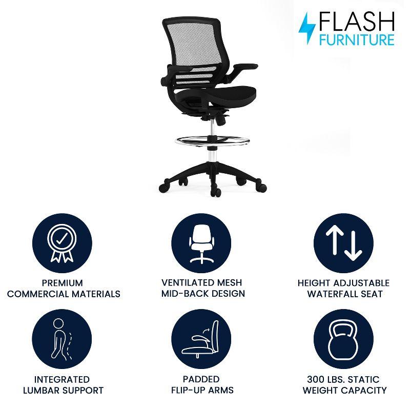 Flash Furniture Mignone Mid-Back Transparent Mesh Office Chair with Flip-Up Arms