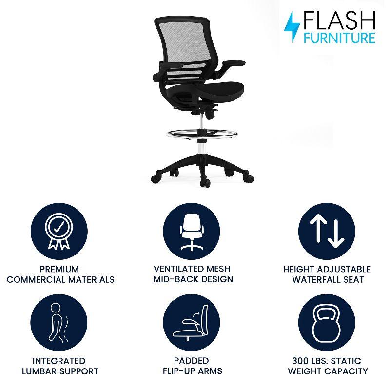 Flash Furniture Mid-Back Transparent Mesh Drafting Chair with Flip-Up Arms