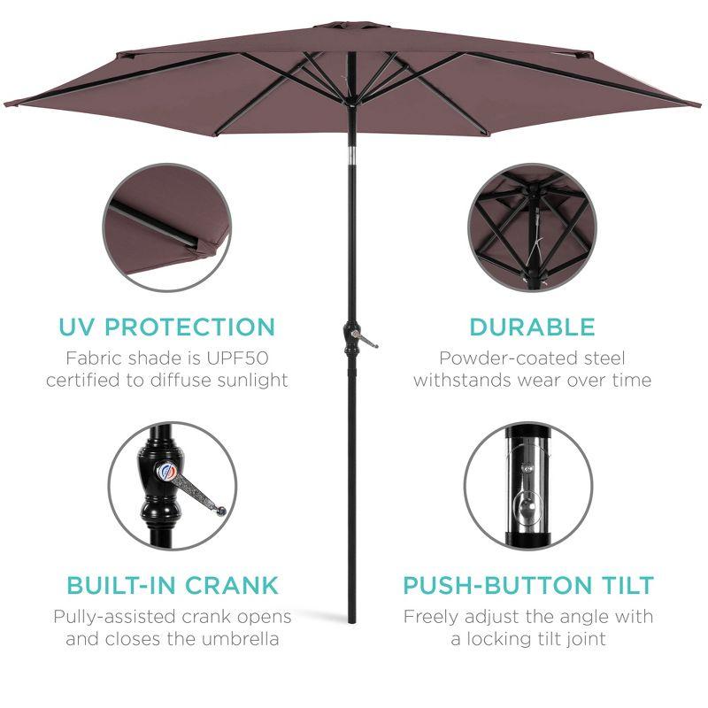 Best Choice Products 10ft Outdoor Steel Market Patio Umbrella w/ Crank, Tilt Push Button, 6 Ribs - Deep Taupe