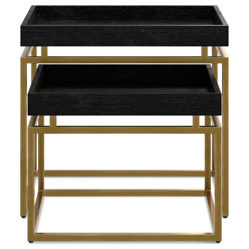 WyndenHall Audrina 2pc Nesting Table Black/Gold: Contemporary Rectangle Side Tables, Metal Frame, No Assembly Required