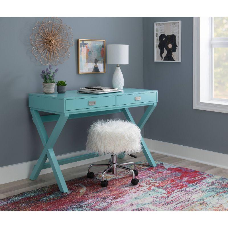 Peggy Blue Wood Writing Desk with Drawers