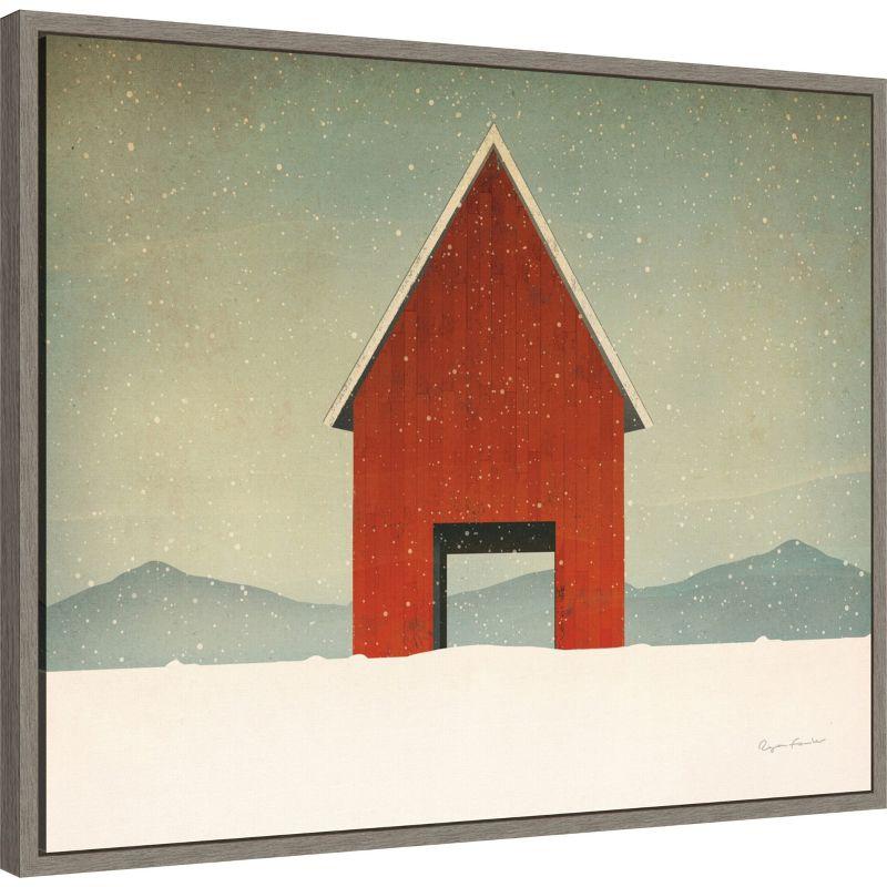 Amanti Art Red Barn Winter by Ryan Fowler Canvas Wall Art Print Framed 28 x 23-in.