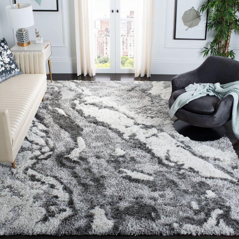 Luxurious Horizon Abstract Gray Shag Area Rug, 8' x 10'