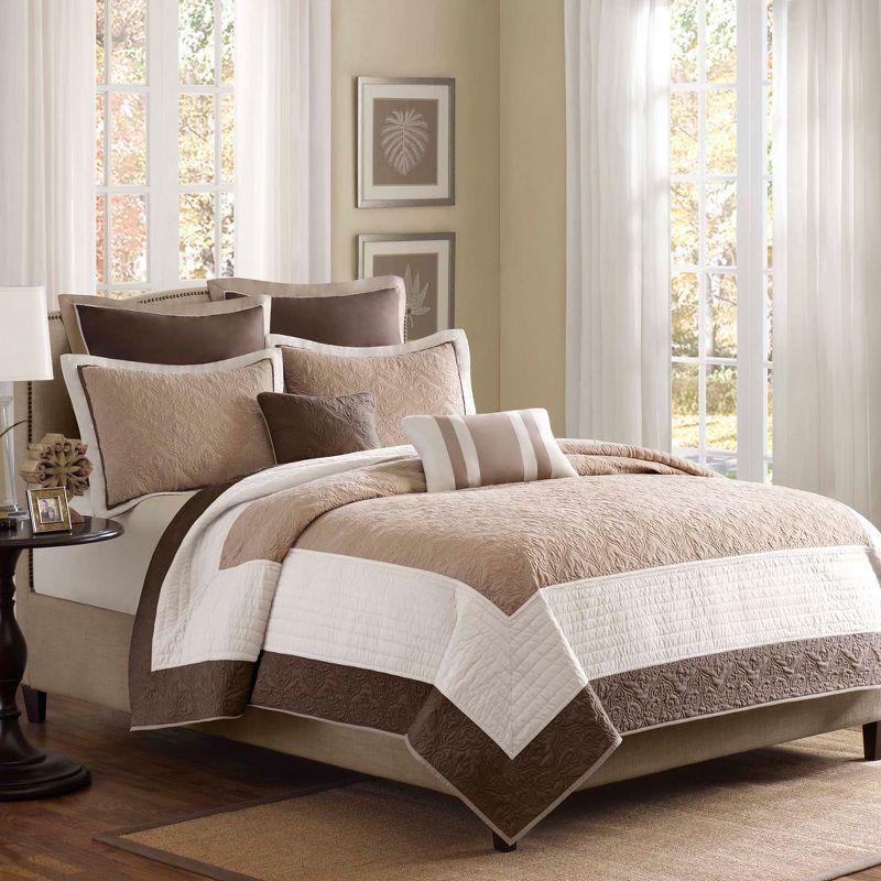 Brown and Beige Reversible Microfiber Coverlet Set with Shams