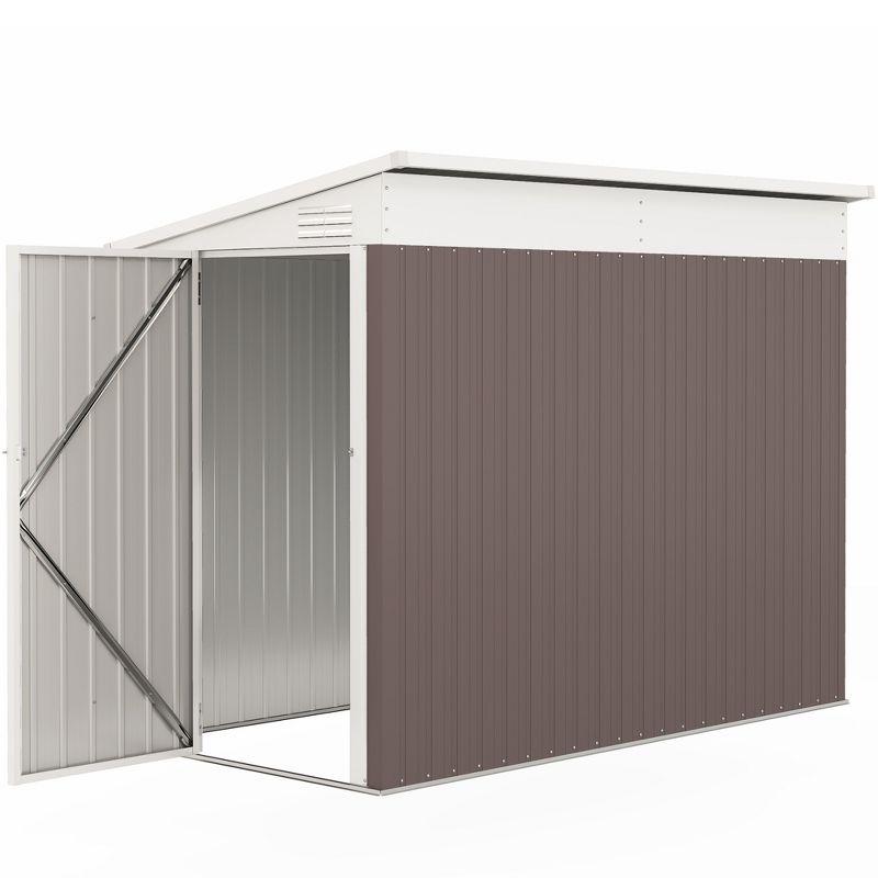 Outsunny 4' x 7.7' Metal Outdoor Storage Shed, Lean to Storage Shed, Garden Tool Storage House with Lockable Door and 2 Air Vents for Backyard, Patio, Lawn