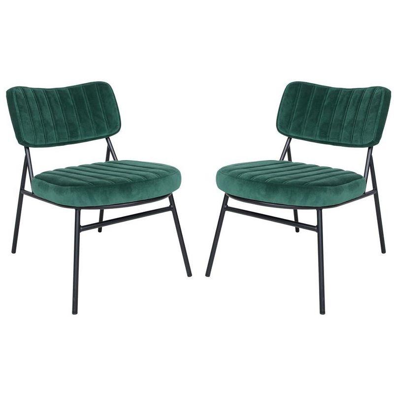 LeisureMod Marilane Velvet Accent Chairs with Cushioned Upholstery - Set of 2 for Living Rooms, Offices, and Lounges, Emerald Green