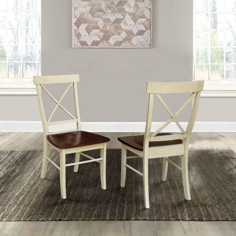 Set of 2 X Back Chairs with Solid Wood Seats Antiqued Almond/Espresso - International Concepts: Hardwood High Back Dining Furniture