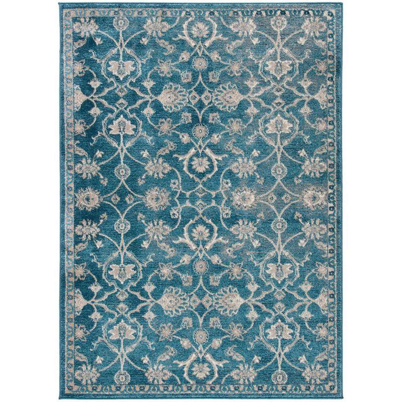 Blue and Beige Rectangular Synthetic Area Rug, 3' x 5'