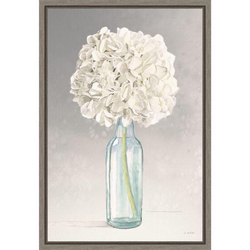 Tranquil Blossoms Hydrangea Canvas Wall Art in Gray Frame