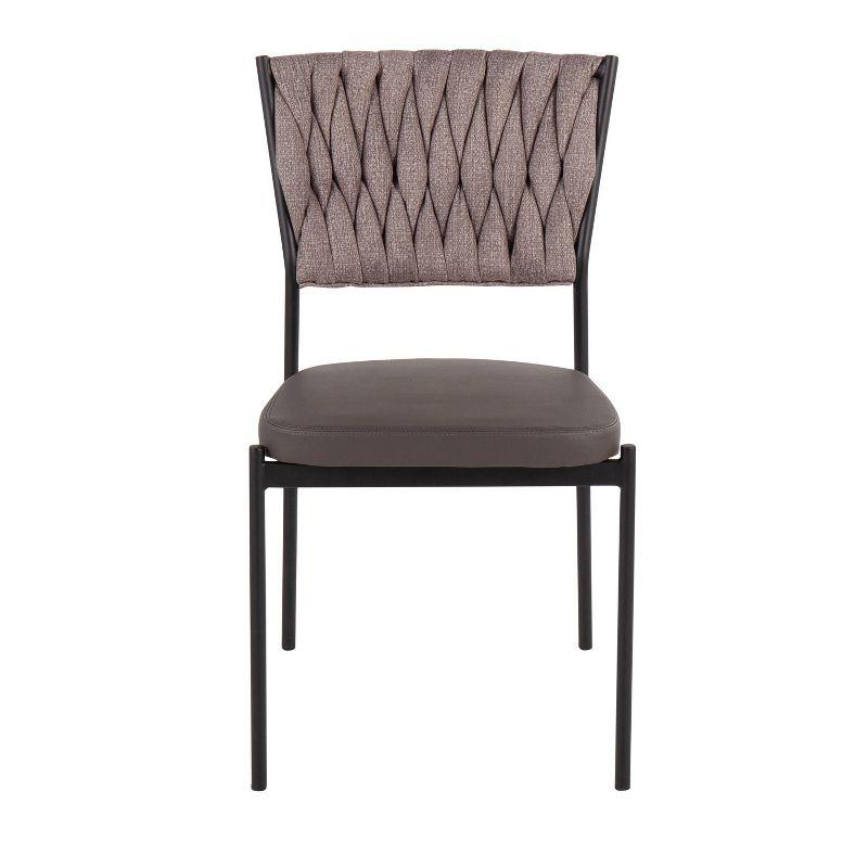 Contemporary Braided Tania Dark Gray Faux Leather Dining Chair Set