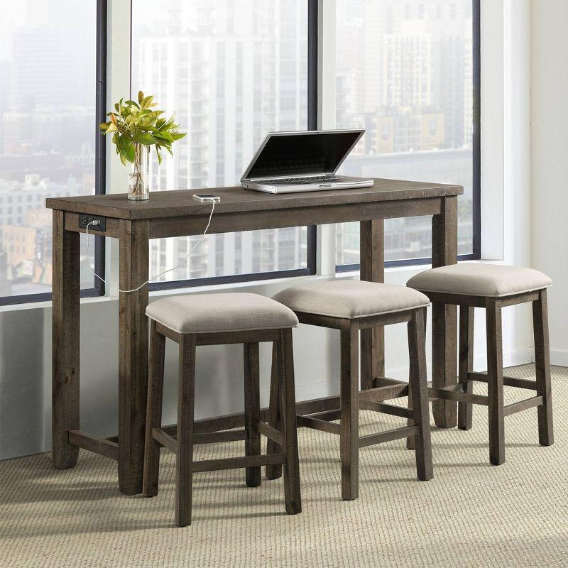 Stanford Multipurpose Bar Table Set Distressed Gray: USB Ports, Power Strip - Picket House Furnishings