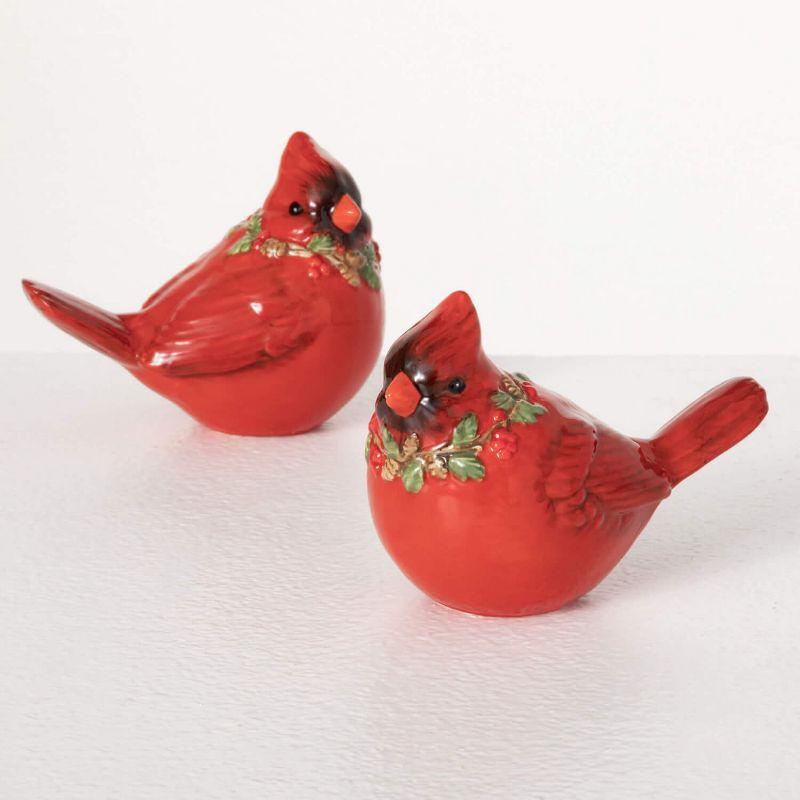 Festive Red Ceramic Cardinal Figurine Set for Tabletop