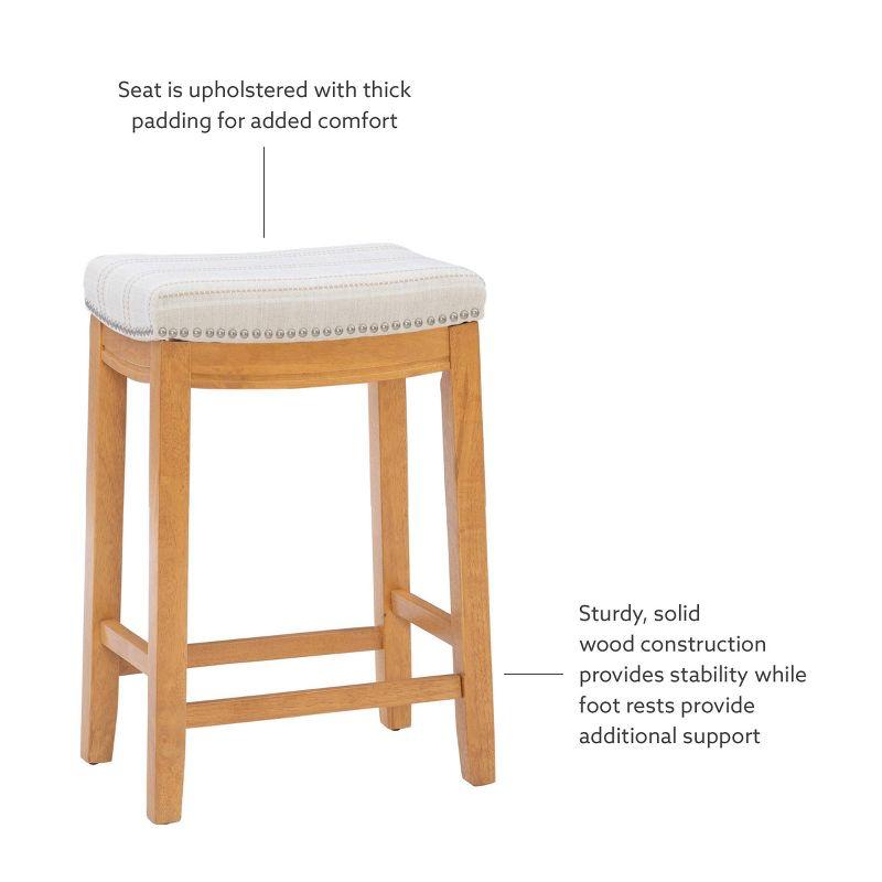 Claridge Backless Nailhead Saddle Counter Height Barstool Natural Stripe - Linon