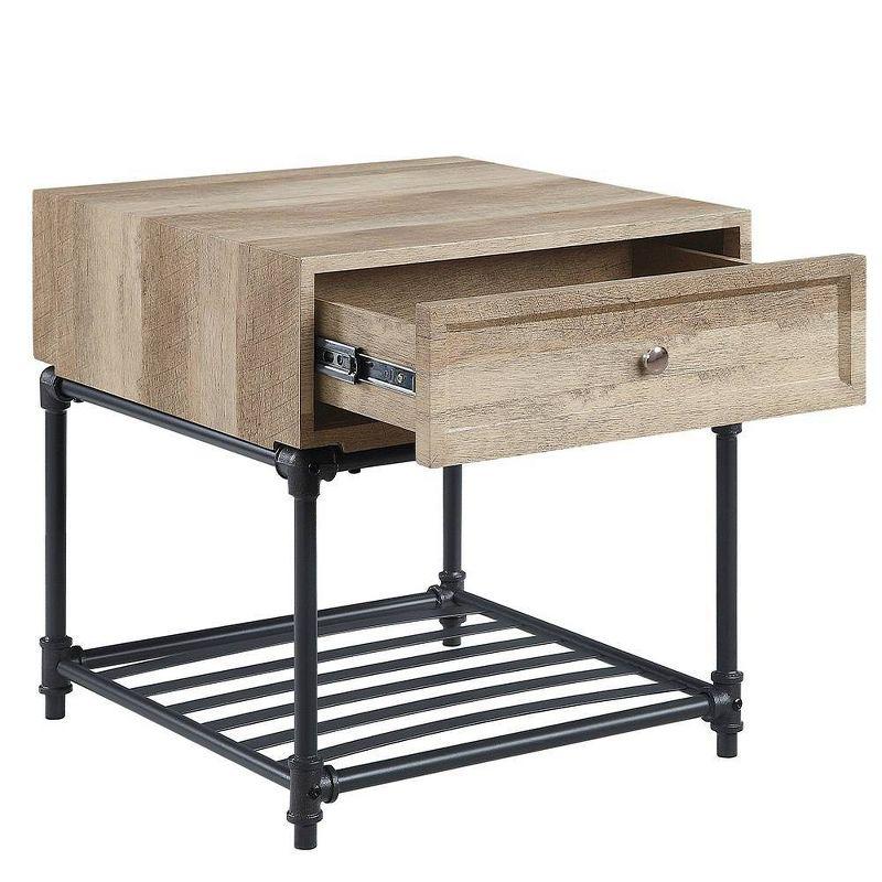 Brantley Industrial Oak and Sandy Black Square Side Table with Storage