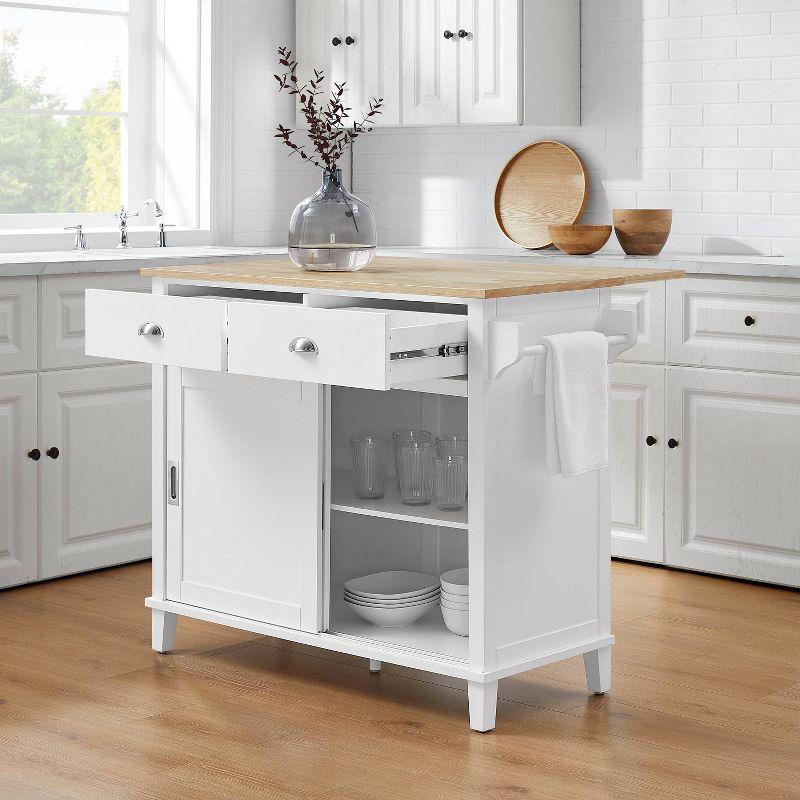 White and Natural Wood Drop Leaf Kitchen Island Cart