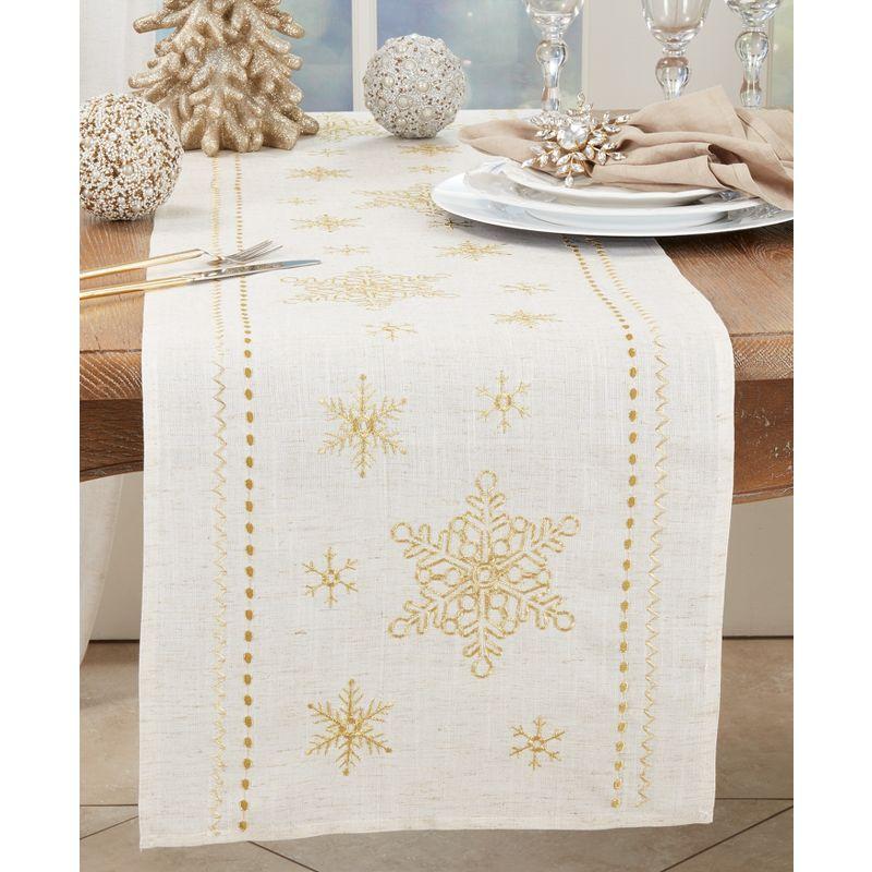 Natural Polyester Snowflake Embroidered Winter Table Runner