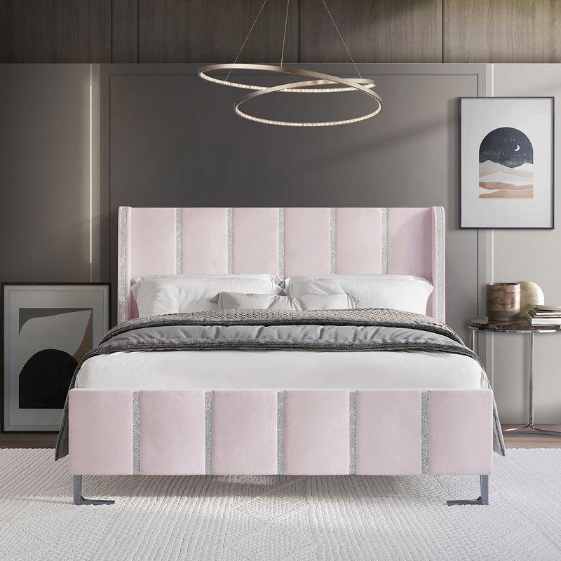 ChaletPosh Queen Size Upholstered Bed in Light Pink Velvet