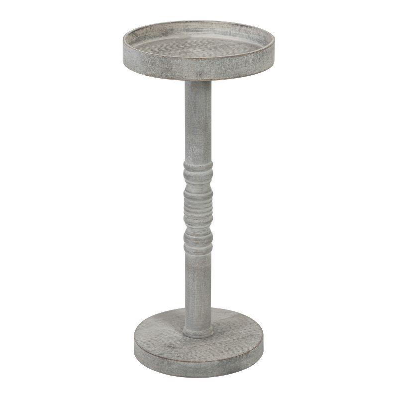 Colonial Base Round Pedestal End Table in Distressed Gray