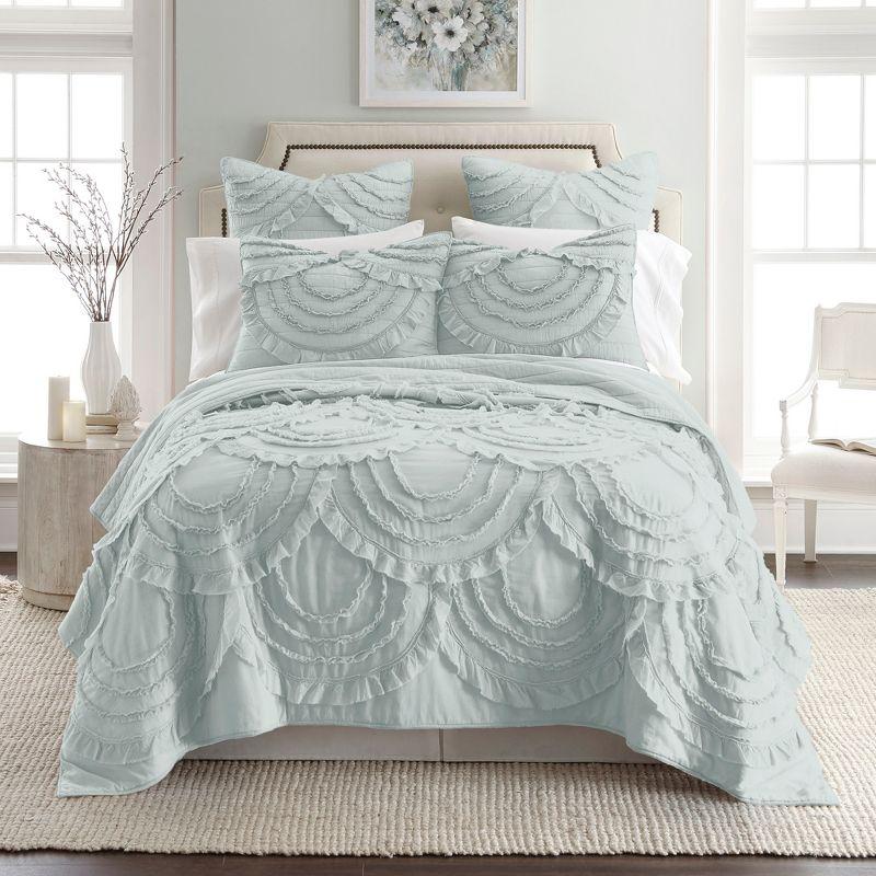 Allie Spa Full/Queen Microfiber Reversible Quilt Set with Fringe in Blue
