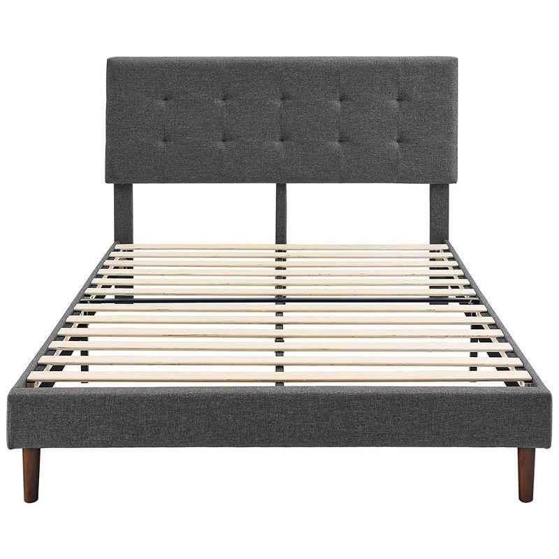 Queen Dark Gray Linen Upholstered Wood Frame Bed with Tufted Headboard