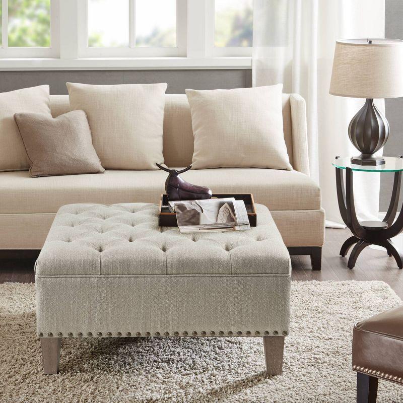 Kylie Tufted Square Cocktail Ottoman Taupe - Madison Park: Elegant Button Tufted, Nailhead Trim