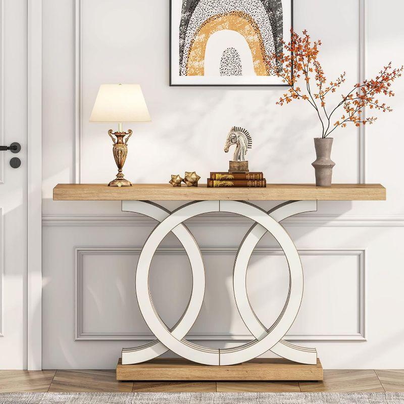 Farmhouse Console Sofa Table, 55 Inches Entryway Hallway Foyer Table White