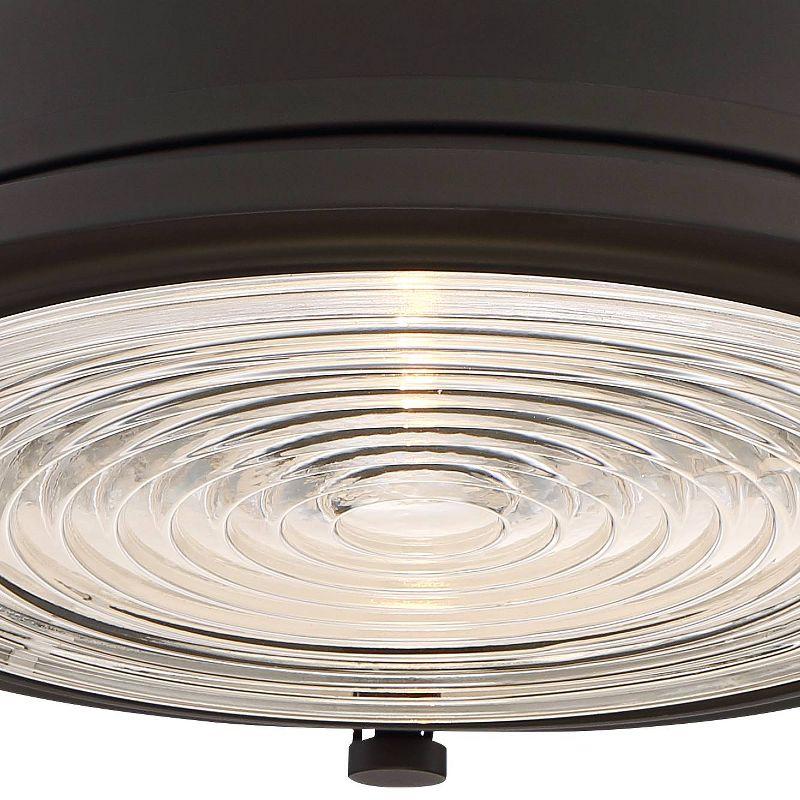 Possini Euro Design Verndale Industrial Ceiling Light Semi Flush Mount Fixture 11 3/4" Wide Bronze Clear Ribbed Glass for Bedroom Kitchen Living Room