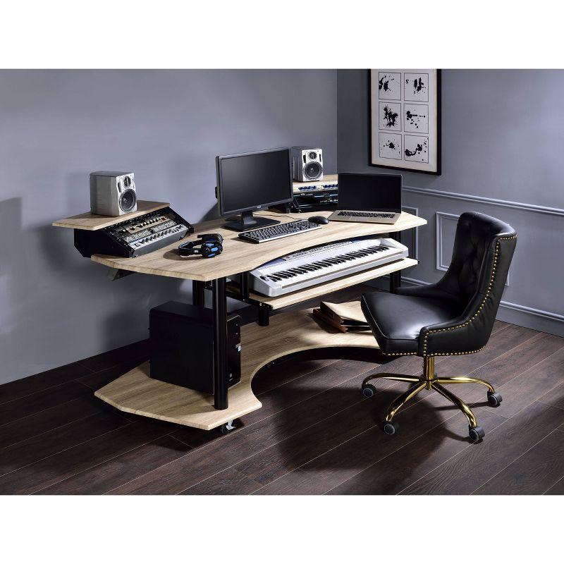 Natural Oak Studio Desk with Keyboard Tray and Shelves