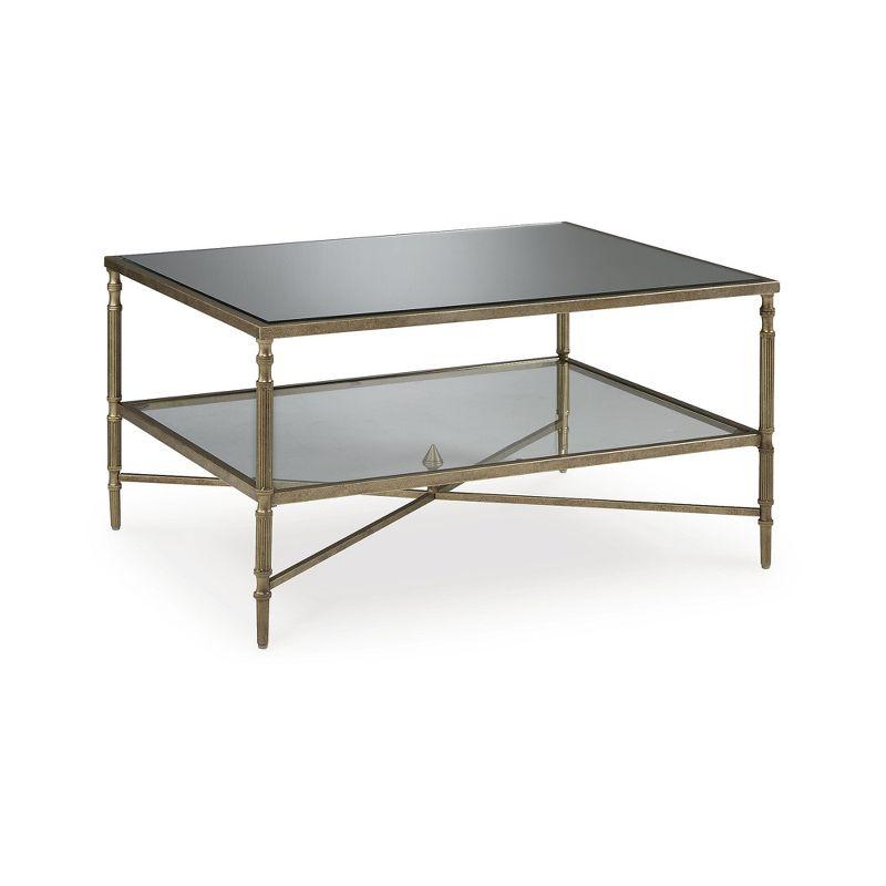 Aged Gold Rectangular Glass Top Coffee Table with Shelf