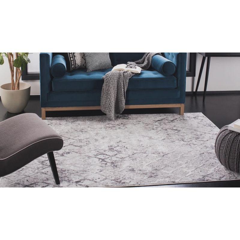 Light Grey and Blue Trellis Stain-Resistant Synthetic Rug